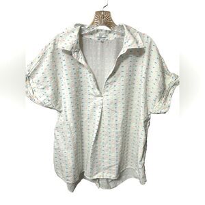 EUC Crown & Ivy Popover oversized Summer fun 1X White w/blue/pink/yellow